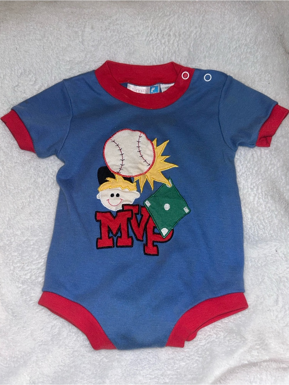 Vintage Small Steps 12 M Blue & Red 'MVP' Baseball One-Piece Bodysuit for Kids